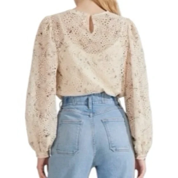 NWT Veronica Beard Azar Eyelet Floral Balloon Sleeve Round Neck Top W/ Cami